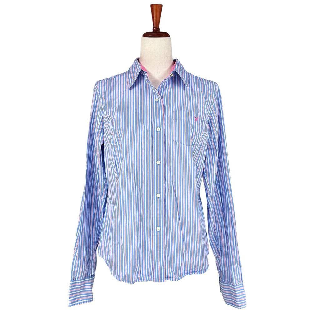 AMERICAN EAGLE Striped Cotton Poplin Button-Front Collared Work Shirt Size 10